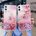 Glitter Quicksand Peach Blossom Liquid Phone Case For iPhone
