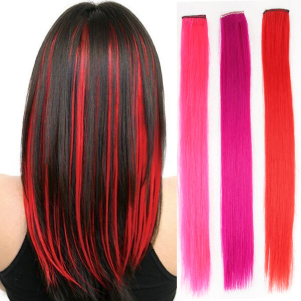 Clip In One Piece Colorful  Synthetic Hair Extensions High Temperature Synthetic Ombre Pink Red Blue Hair For Women Girl Kids