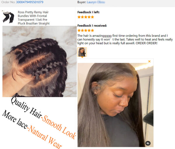Cuticle aligned hair bundles with frontal Natural Black human hair extension with lace frontal 13x4 and 13x6