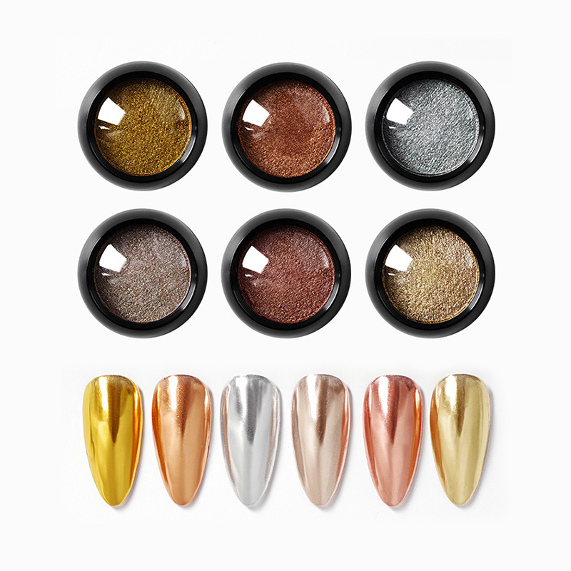 Hot Sale Six Color Nail Dipping Powder Solid Magic Mirror Laser Titanium Gold Powder For Nail Art Acrylic Powder
