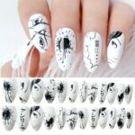 24Pcs Glossy Black and White Anime Short Stiletto Nails