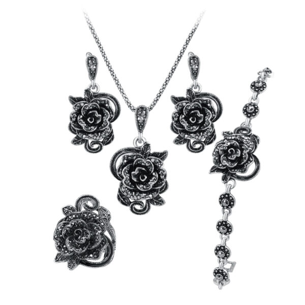 Crystal Rose Ring, Necklace, Earrings and Bracelet Set