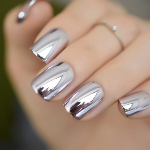 Metal Plating Acrylic Short Mirror Press on Nails